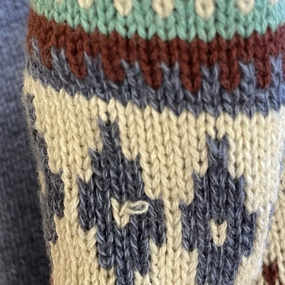 IZOD Mens Large Sweater Fair Isle Pullover 1/4 button up Knitted Blue BluishGray - Picture 9 of 9